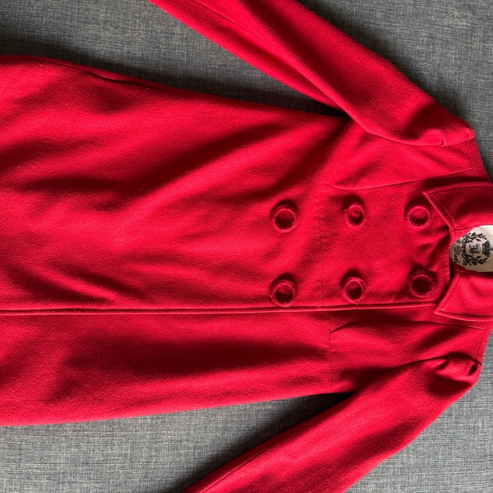 BB Dakota Red Pea Coat Double-Breasted Elegance